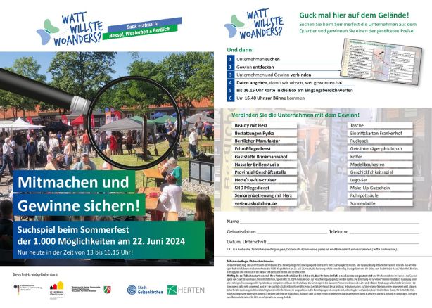 Gewinnspiel-Flyer fürs Sonmerfest in HWB am 22. Juni